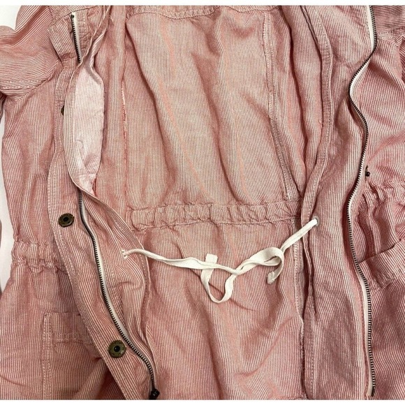 3/$25 Caslon Linen Blend Red & White Striped Cinch Waist Light Utility Jacket - Picture 8 of 10